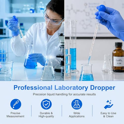 3Pcs Glass Pipettes Droppers, 10ml 5ml Glass Liquid Dropper with Rubber Cap, Graduated Water Dropper with Cleaning Brush and Stirring Rod for Essential Oil Lab Medicine DIY