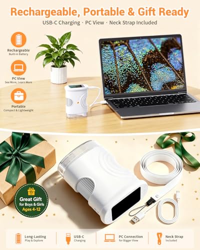 Handheld Microscope for Kids with 2.0" IPS Screen Digital Outdoor Gifts - color: White