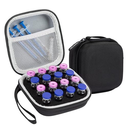 Peptide Case for Fridge, 16 Slots Insulin Vial Protector Organizer Bag, Peptide Vial Storage Case for 3ml Vials, Diabetes Insulin Carrying Case - size: Black-16 Slots
