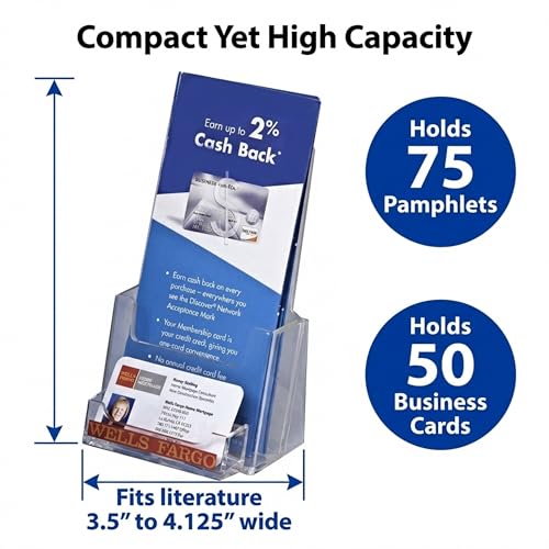 Clear-Ad - Acrylic Trifold Brochure Holder with Business Card Pocket - Rack Card Display - Pamphlet Stand - LHF-P100 (Single Pack)