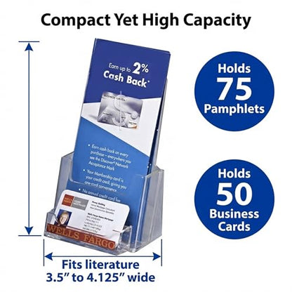 Clear-Ad - Acrylic Trifold Brochure Holder with Business Card Pocket - Rack Card Display - Pamphlet Stand - LHF-P100 (Single Pack)