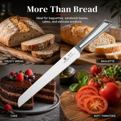 imarku Serrated Bread Knife with Japanese High Carbon Stainless Steel - color: Classic Silver
