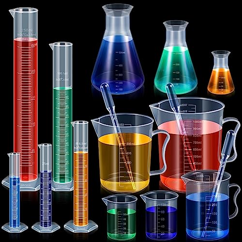 Xuhal 23 Pcs Plastic Beakers Graduated Cylinders Erlenmeyer Flask Set