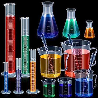 Xuhal 23 Pcs Plastic Beakers Graduated Cylinders Erlenmeyer Flask Set