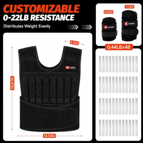 44LB 5-Piece Weighted Vest Wrist Ankle Weights Set with Steel Plates - size: ‎‎‎22LB-WEIGHTED VEST SET