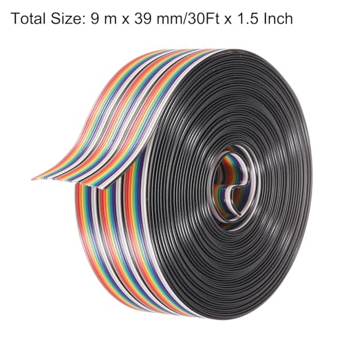 MECCANIXITY 1 Pcs 30 Pin Flat Rainbow Ribbon Cable 30 Ft 1.27mm Pitch Breadboard Jumper Wires for Electronic Projects - size: 30 Ft, style: 30P
