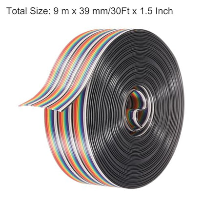 MECCANIXITY 1 Pcs 30 Pin Flat Rainbow Ribbon Cable 30 Ft 1.27mm Pitch Breadboard Jumper Wires for Electronic Projects - size: 30 Ft, style: 30P