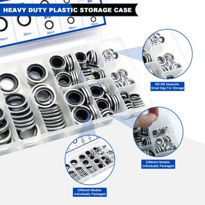 165PCS Bonded Sealing Washers, Metric Sealing Rubber Washers Kit - color: 165PCS Black Seal Washers