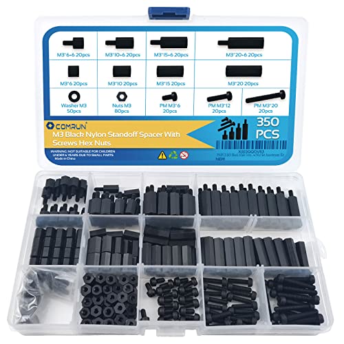 350PCS M3 Black Male Female Nylon Hex Spacer Standoff Screw Nut Set Assortment Kit (Black) for PCB Motherboard Circuit Board - size: 350Pcs M3