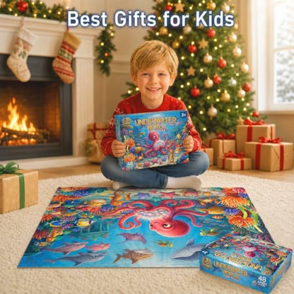 Jumbo Floor Puzzles for Kids Ages 3-5 48 Piece Ocean Educational Toy - color: Underwater World