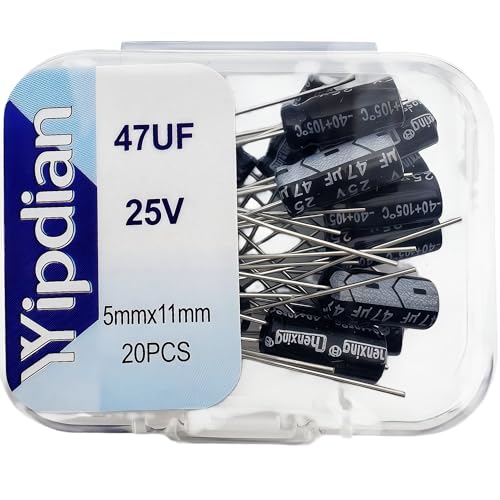 Electrolytic Capacitor YYipdian 47uF 25V 5x11mm High Temperature Resilience Aluminum Capacitors (Pack of 20) - size: 47uF 25V 5x11mm 20PCS