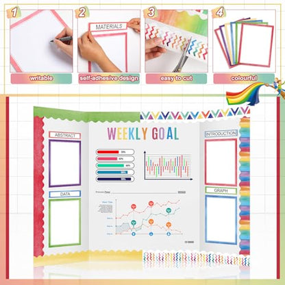 Fuyoooo 90 Pcs Science Fair Board Supplies 60 Trim Scalloped Bulletin Board Borders 24 Presentation Board Subtitles 6 Science Fair Titles for Classroom Display Boards (Watercolor) - style: Watercolor