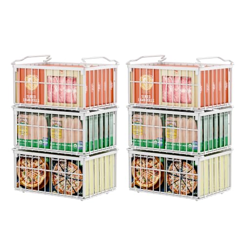 Freezer Organizer Bins, 6 Pack Enlarged Baskets for 5-9 Cu.FT Deep Freezer - color: white 6 pack