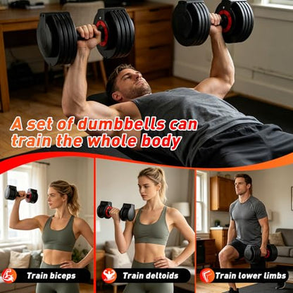 25/50lbs Adjustable Dumbbell Set of 2, 5-in-1 Free Weights Set - size: 25LBS Pair - B