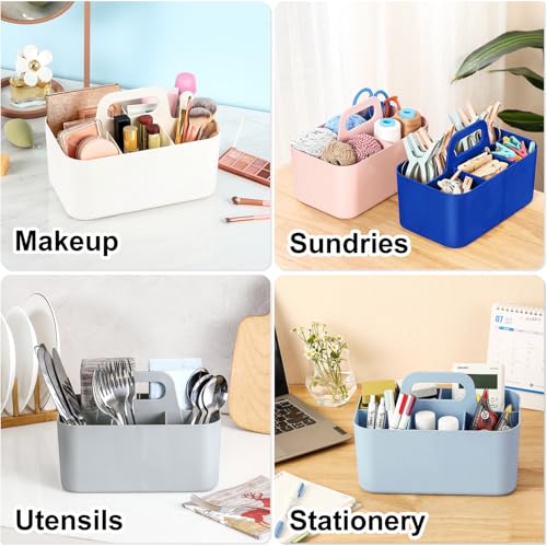 Multiuse Caddy Organizer with Handle, Portable Plastic Tote Bin - Art Craft, Stationary Pen Marker Crayons, Makeup Hair Supplies Storage - Bathroom, Classroom, Dorm, Office, Desk Holder - Dark Blue - color: Dark Blue