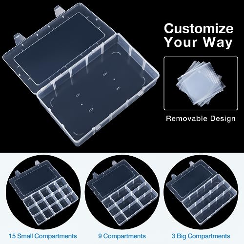 Bead Plastic Storage Organizer Box 2 Pack 15 Grids Adjustable Dividers - color: Clear-15 Grids*2