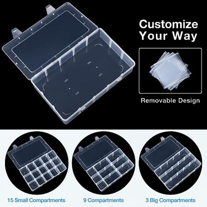 Organizer Box with Adjustable Dividers, 15 Grids Clear Storage Container - color: Clear-15 Grids