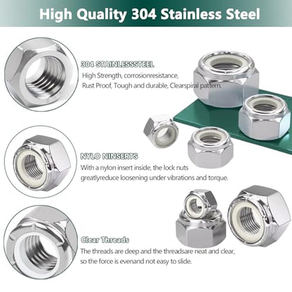 SAE Lock Nuts Assortment Kit, 220PCS Nylon Insert Lock Nut Sets - color: SAE 220PCS