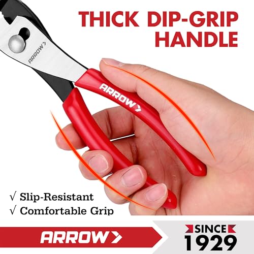ARROW 8" Slip Joint Pliers, Pliers Tool with Thick Dip-Grip Handle, Strong Grip Jaws, High Carbon Steel, Pliers for Gripping, Loosening Nuts and Bolts, Cutting Steel Wire (Pack of 2) - size: 8 Inch (Pack of 2)