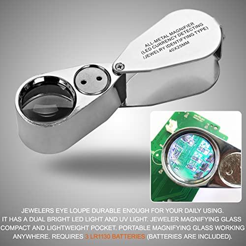 KINGMAS 40X Jewelers Loupe, LED Light Illuminated Folding Magnifying
