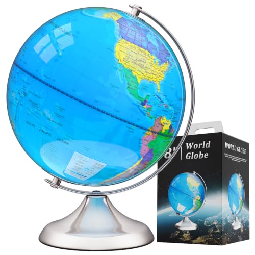 8" World Globe for Kids & Adults with Stable Heavy Metal Base