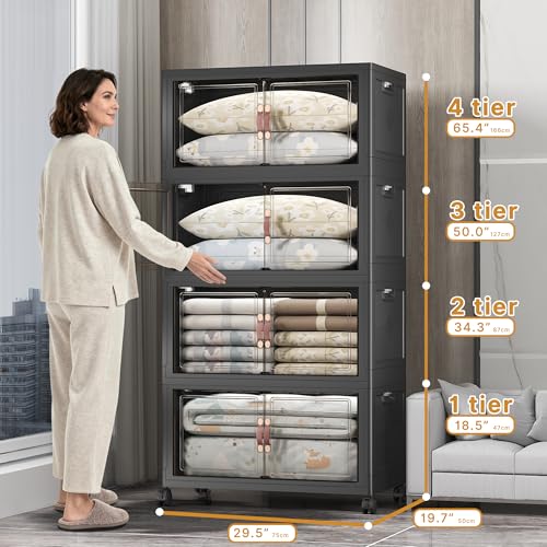 UAMFURI Stackable Storage Bins, 700QT Collapsible Drawers with 1 Lid - color: Dark-175QT, size: 4Pack with 1 top lid