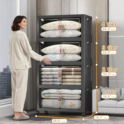 UAMFURI Stackable Storage Bins, 1440QT Collapsible Drawers with 2 Lids - color: Dark-175QT, size: 8Pack with 2 top lids