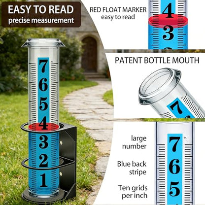 YZDTECH Rain Gauge Outdoor, Accurate Rain Gauges Outdoors Best Rated with Metal Rack Holder, Large Water Gauge with Red Float, Water Rain Meter with Thickened Plastic Large Font Tube for Yard Garden - color: Metal rain gauge style 2