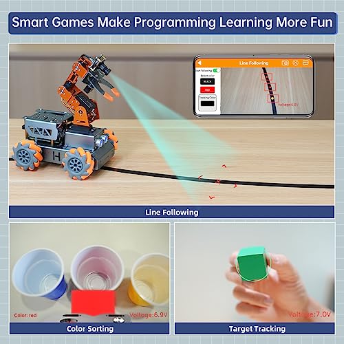 MasterPi 5DOF Robotic Arm for RaspberryPi 5 AI Vision Tracking Target Sorting Line Follow Open Source Programming Smart Robot Car Kit for Teen Adult STEM Educational Building Robot, with RPi 5 8GB
