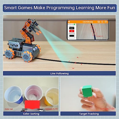HIWONDER 5DOF AI Vision Robotic Arm Powered by Raspberry Pi Smart Robotic Arm Mecanum Wheel Chassis Robot Car Kit DIY Robot for Beginners, with RPi5 8GB