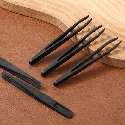 6 PCS Plastic Tweezers for Crafts, 4.7 Inch Slant Flat Tip Anti-Static Tweezers High Precision Industrial Tweezer for Making Repairing Crafts Electronic Tool, Black