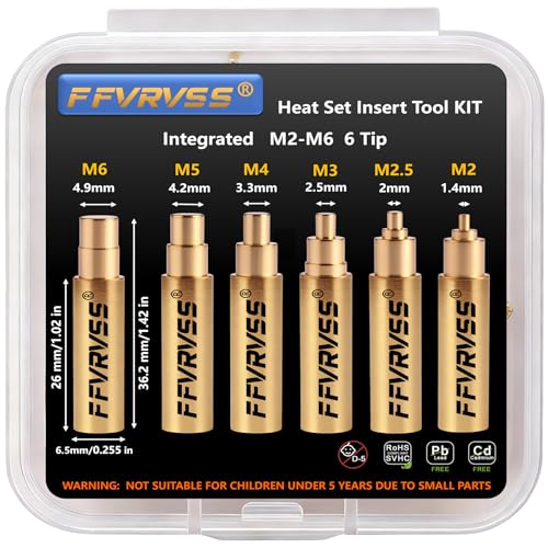 Heat Set Insert Tips Kit for Threaded inserts M2 M2.5 M3 M4 M5 M6 - color: M2-m6 Integrated 6 Tips