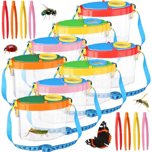 Halloscume 8 Pack Bug Catcher for Kids with Tweezers, Bright Colors - color: Bright Colors
