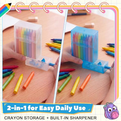 Clabby 2 Pcs 2 in 1 Plastic Crayon Box with Sharpener Holds 24, Clear,Blue - color: Clear,blue