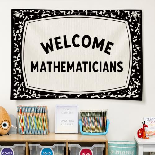 Math Classroom Decor Canvas Wall Hanging Banner - color: 04-Welcome Mathematicians - Composition Notebook