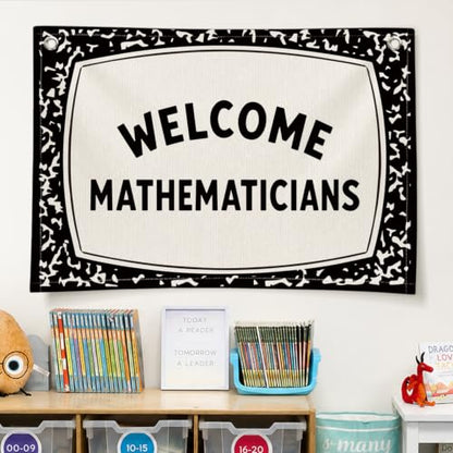 Math Classroom Decor Canvas Wall Hanging Banner - color: 04-Welcome Mathematicians - Composition Notebook