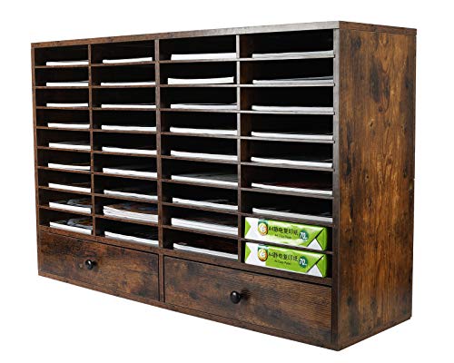 PAG-Mass Mail Sorter Organizer, Wood Literature Organizer, Student Mailbox for Classroom, Desktop Bill Paper Organizer for Office Home School, 38 Compartments, Antique Brown - color: Antique Brown, size: 38 Compartments