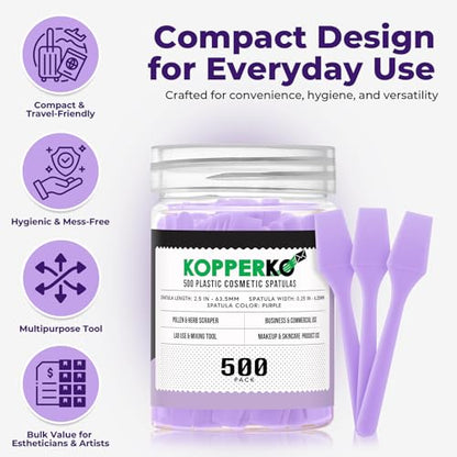 Kopperko Mini Beauty Spatula, 2.5 Inch, 500 Pack, Purple - color: Purple, size: 500 Spatulas