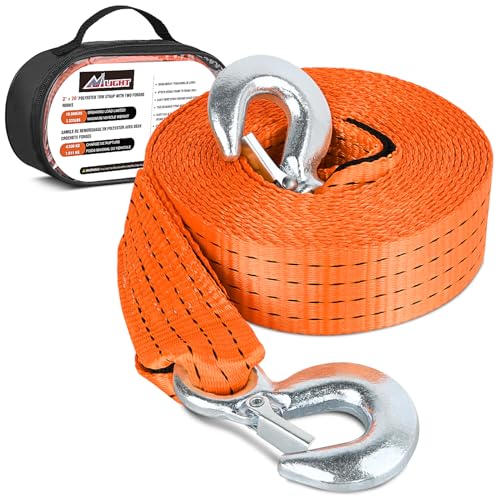 Nilight Tow Strap with Safety Hooks 2”x20’10,000LBS Breaking Strength - color: 2in x 20ft Strap with Hooks