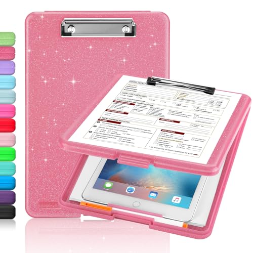 Sooez Glitter Clipboard with Storage, Cute Nursing Clip Boards 8.5x11 - color: B-glitter Rose Pink