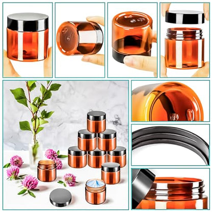 16 Pack 2oz Amber Plastic Jars, 60ml Empty Small Round Cosmetic Jars Refillable Makeup Containers Leakproof Travel Cosmetic Containers with Black Lids for Sample Cream Lotion Powder Ointment - color: Amber, size: 2oz