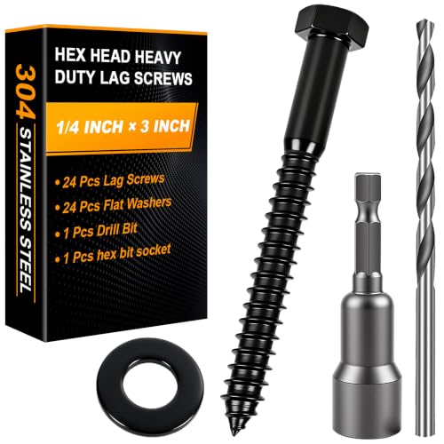 Hex Head Lag Bolts for Wood, 1/4" x 3", Lag Screws 24 PCS - size: 1/4" x 3"