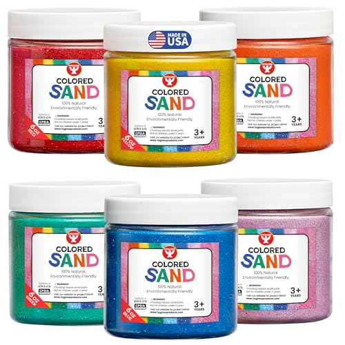 Hygloss Colored Sand for Crafts – 6 Assorted Colors – 6-Ounce – Vibrant Colorful Fine Sensory Play Sand Art Kits for Kids – Classroom Activities for Children 3 4 5 6 7 8 9 10 11 12 – Safe for Ages 3+ - color: 6 Assorted Colors, size: 6-Ounce
