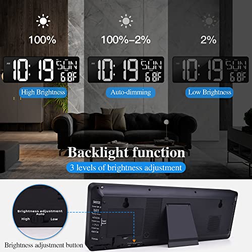 17.2"Large Digital Wall Clock Large Display with Remote Control 180°Visible - color: White