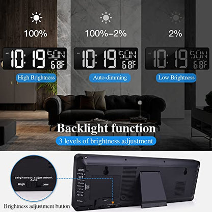 17.2"Large Digital Wall Clock Large Display with Remote Control 180°Visible - color: White