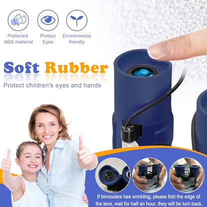 Real Binoculars for Kids Gifts for 3-12 Years Boys Girls 8x21 High-Resolution Optics Compact Toy Binocular for Bird Watching,Travel, Camping - color: Navy Blue