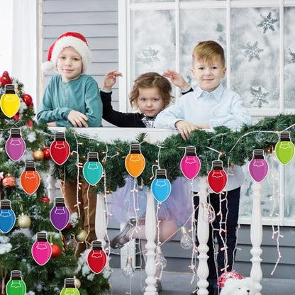 48Pcs Christmas Paper Cutouts, Colourful Xmas Light Bulbs Cut Outs Bulletin Board Decor for Winter Christmas Holiday Home Office Classroom Chalkboard Window Wall Door Decor - style: Light Bulb