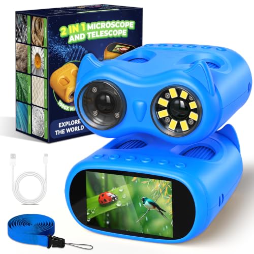 2 in 1 Kids Microscope and Telescope, STEM Educational Toy, Blue - color: Blue