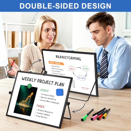 Dry Erase White Board with Stand, 16"x12" Double-Sided Magnetic Whiteboard - color: Black