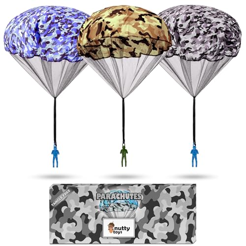 NUTTY TOYS Army Parachute Toys for Kids - Tangle Free Outdoor Flying Parachute Men, Best Small Outside Toys for 4 5 6 7 8 9 10 11 12 Year Old, Top Christmas Stocking Stuffers Idea 2026 Unique Boy Gift - color: Arctic Camo